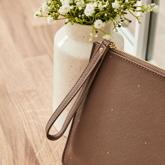 Personalised Taupe Polka Dot Pouch
