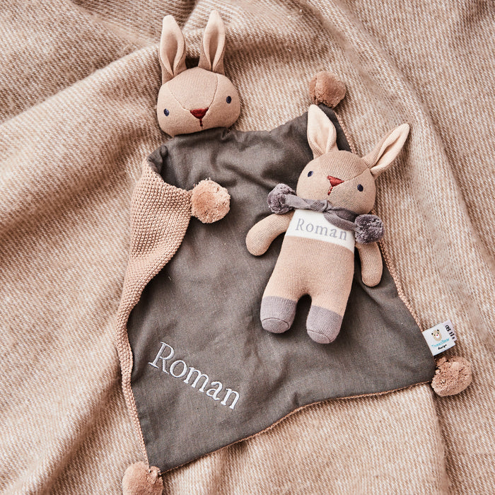 Personalised Taupe ThreadBear Bunny Toy & Comforter Set