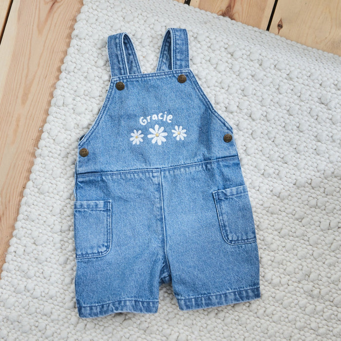 Personalised Three Daisy Denim Dungarees