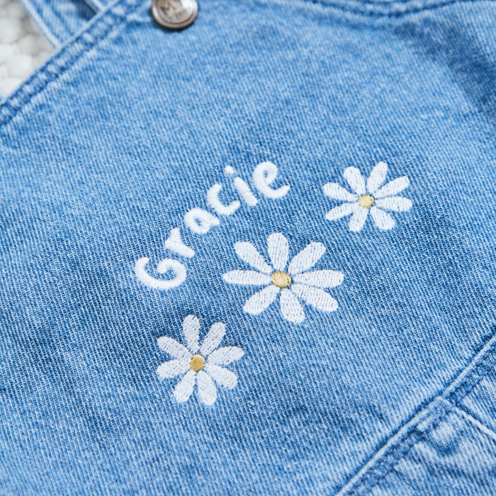 Personalised Three Daisy Denim Dungarees
