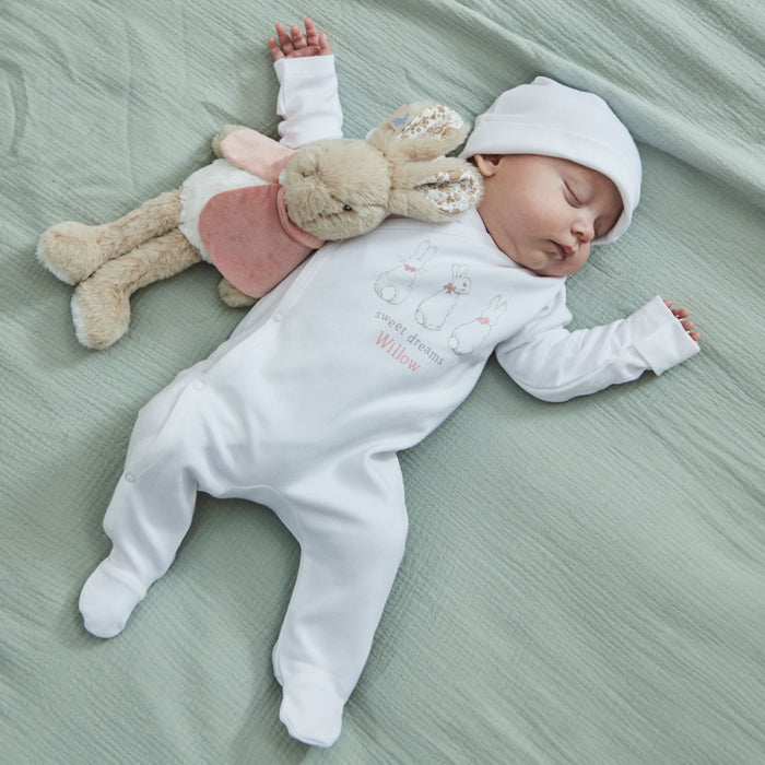 Personalised Three Flopsy™ Bunny Wrap Sleepsuit & Hat Set