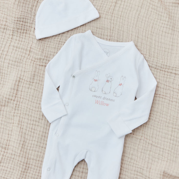 Personalised Three Flopsy™ Bunny Wrap Sleepsuit & Hat Set
