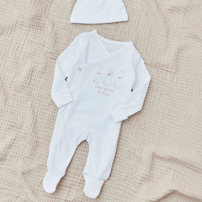 Personalised Three Flopsy™ Bunny Wrap Sleepsuit & Hat Set