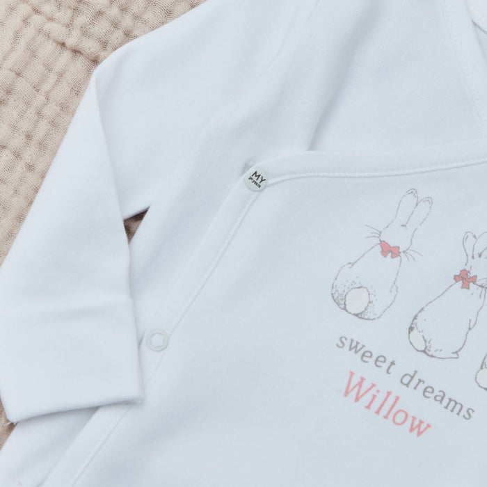 Personalised Three Flopsy™ Bunny Wrap Sleepsuit & Hat Set