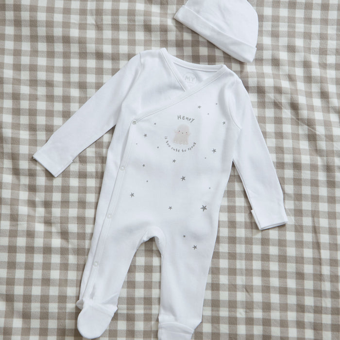 Personalised Too Cute To Spook Wrap Sleepsuit & Hat Set