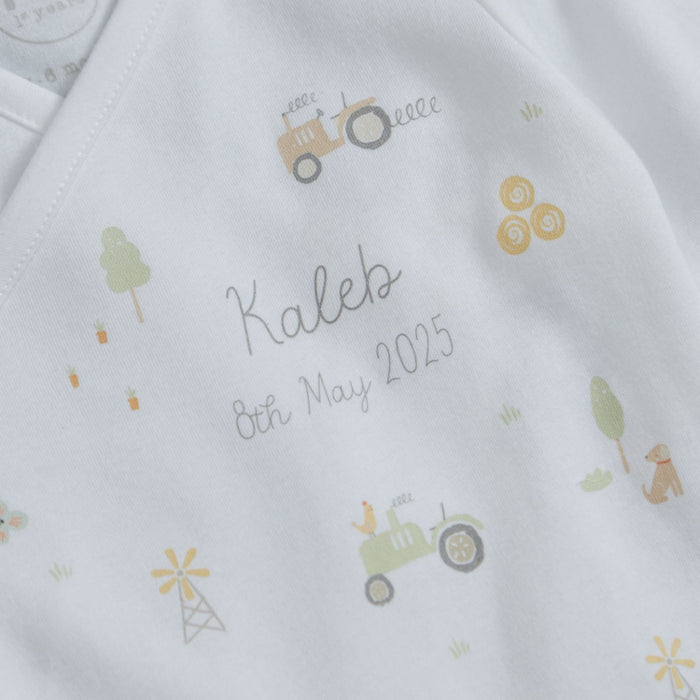 Personalised Tractor All-Over Print Wrap Sleepsuit & Hat Gift Set