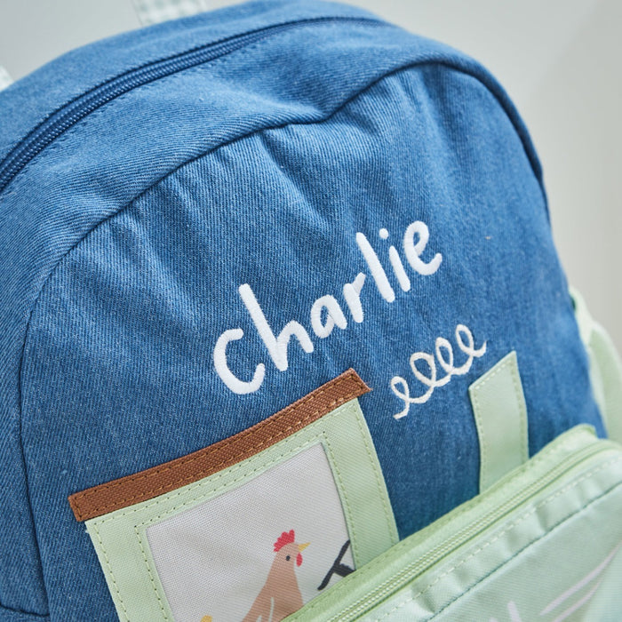 Personalised Tractor Denim Medium Character Backpack