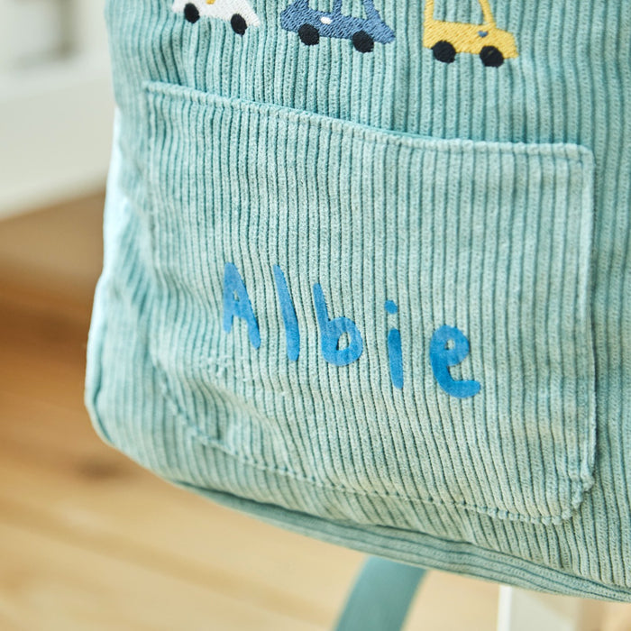 Personalised Transport Sage Mini Cord Backpack