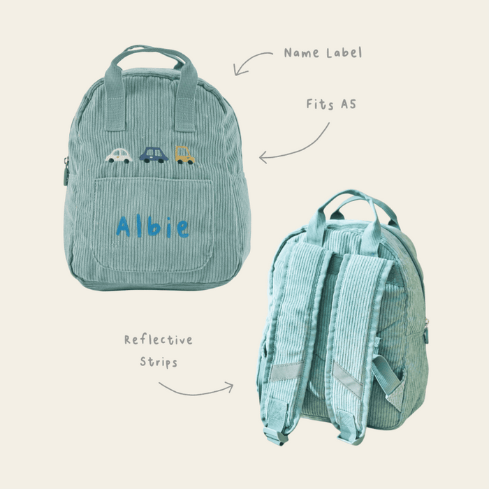 Personalised Transport Sage Mini Cord Backpack