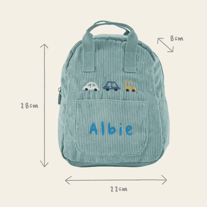 Personalised Transport Sage Mini Cord Backpack