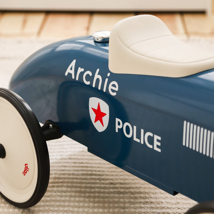 Personalised Vilac Teal Blue Police Car Ride On
