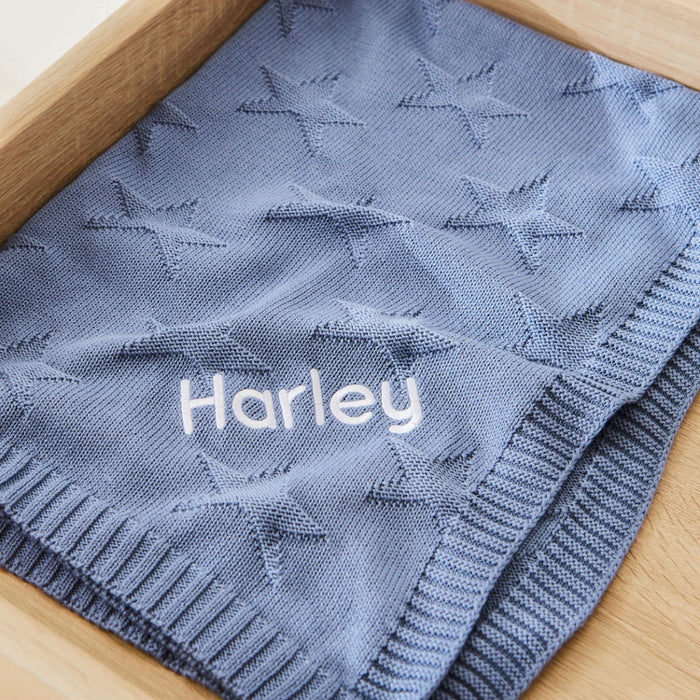 Personalised Wave Blue Jacquard Star Baby Blanket