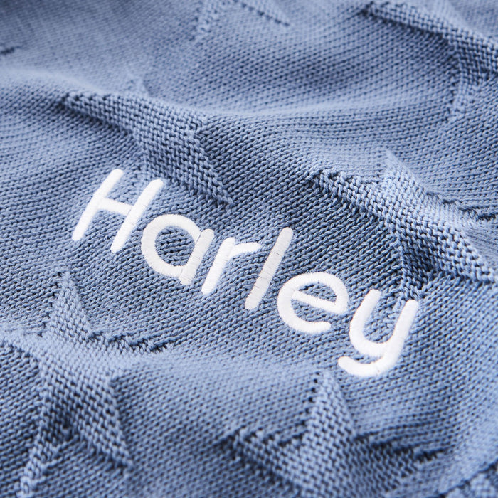 Personalised Wave Blue Jacquard Star Baby Blanket