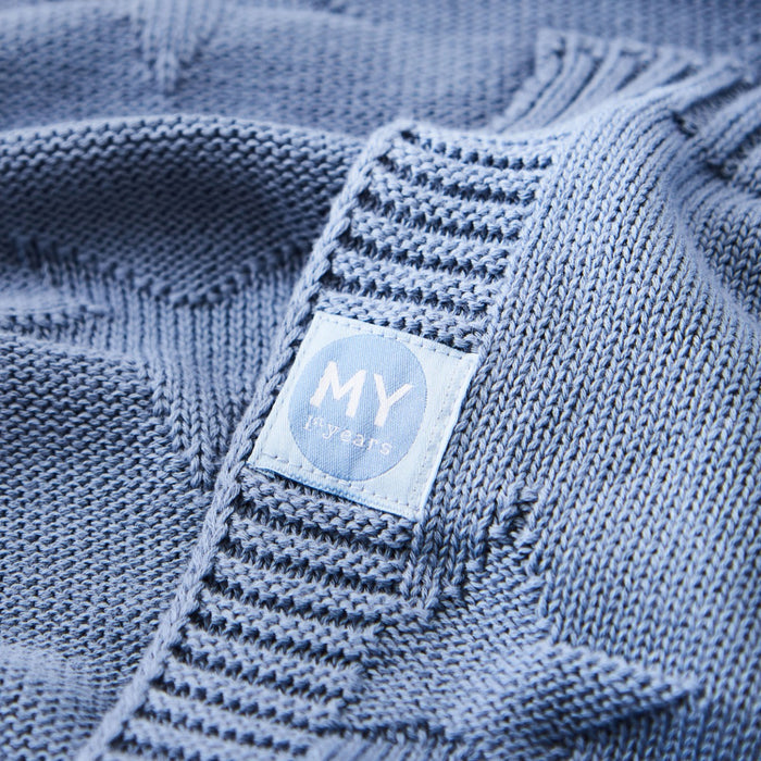 Personalised Wave Blue Jacquard Star Baby Blanket