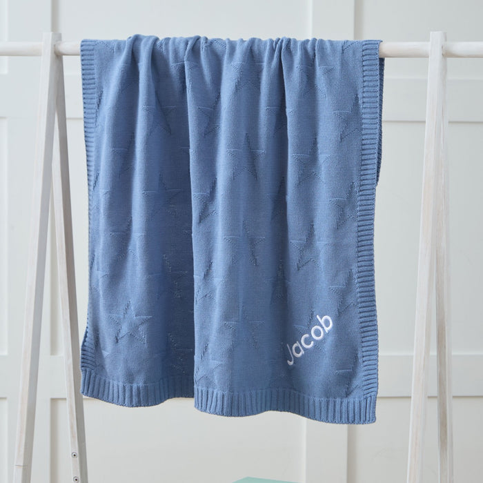 Personalised Wave Blue Jacquard Star Baby Blanket