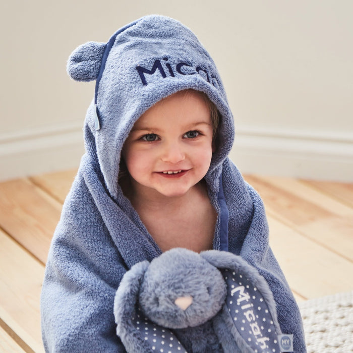 Personalised Wave Blue Small Hooded Towel