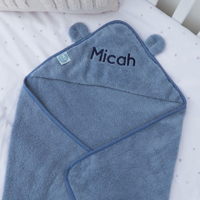 Personalised Wave Blue Small Hooded Towel