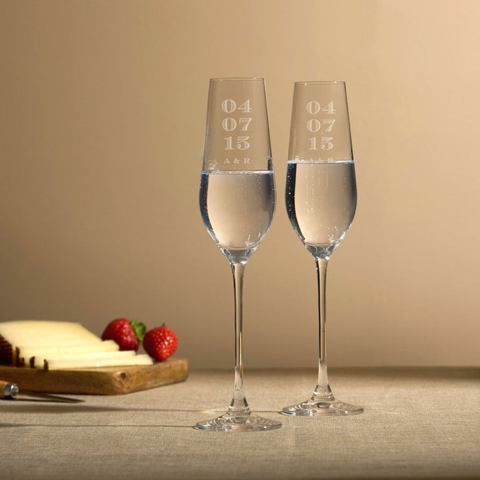 Personalised Wedding Date Crystal Champagne Flute Set