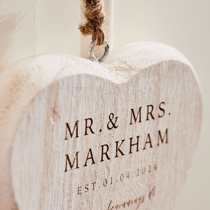Personalised Wedding Date Wooden Hanging Heart