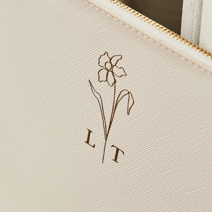 Personalised White Birth Flower Monogrammed Pouch