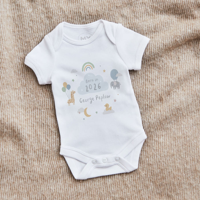Personalised White Born In 2026 Animal Bodysuit