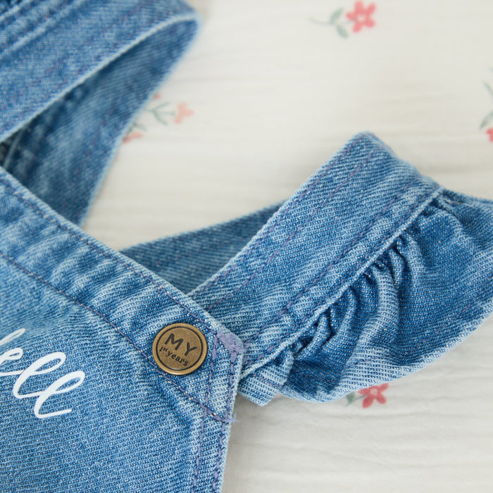 Personalised White Bow Denim Pinny Dress
