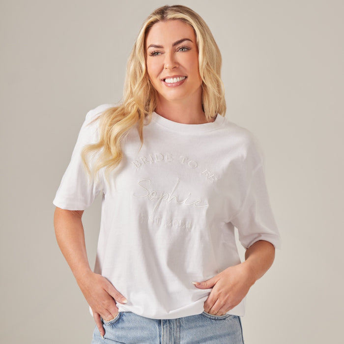 Personalised White Bride to Be T-Shirt