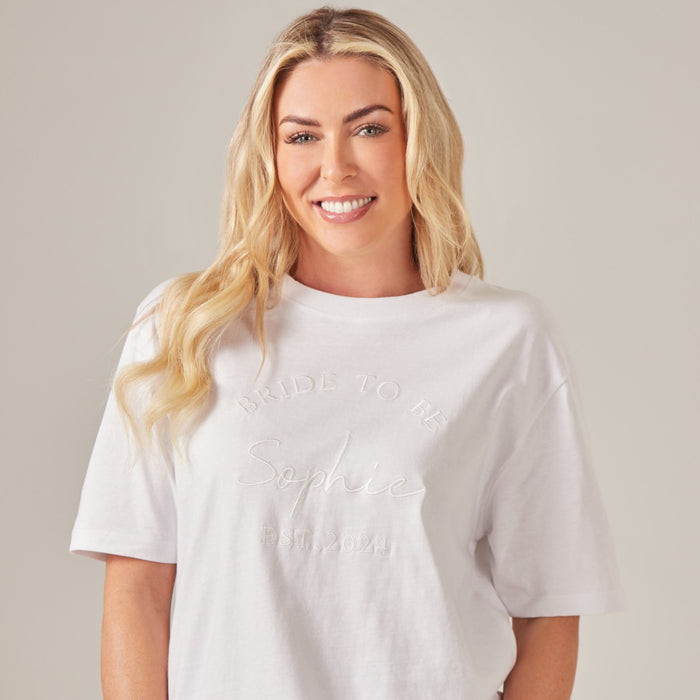 Personalised White Bride to Be T-Shirt