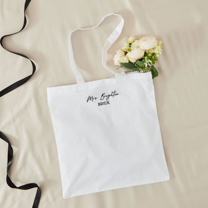 Personalised White Bride Tote Bag with Script Font