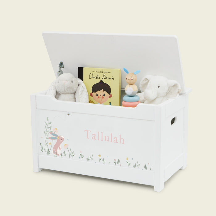 Personalised White Bunny Design Panelled Toy Box FSC®