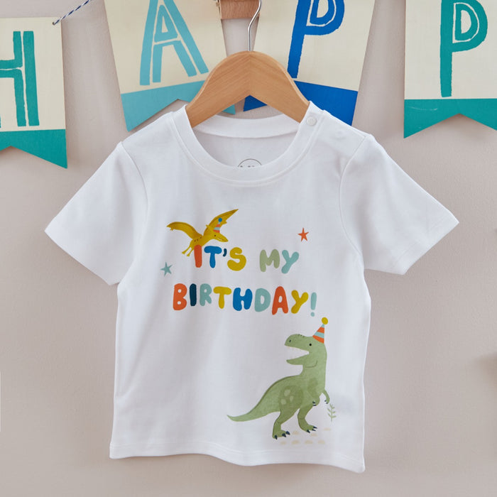Personalised White Dino Birthday T Shirt