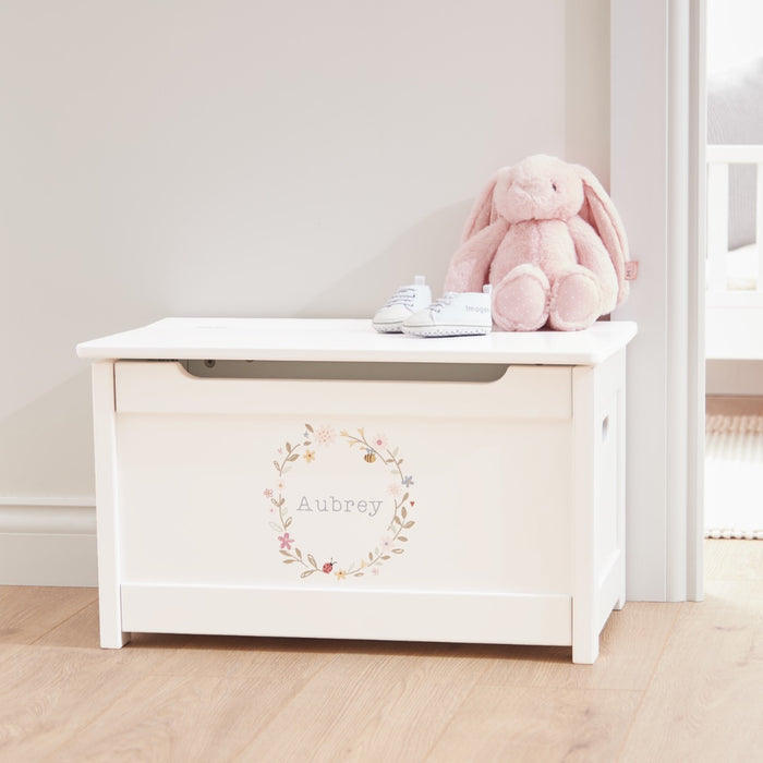 Personalised White Floral Wreath Toy Box FSC®