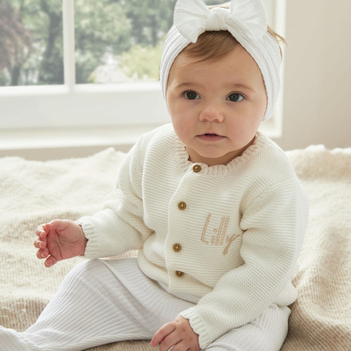 Personalised White Front Name Cardigan