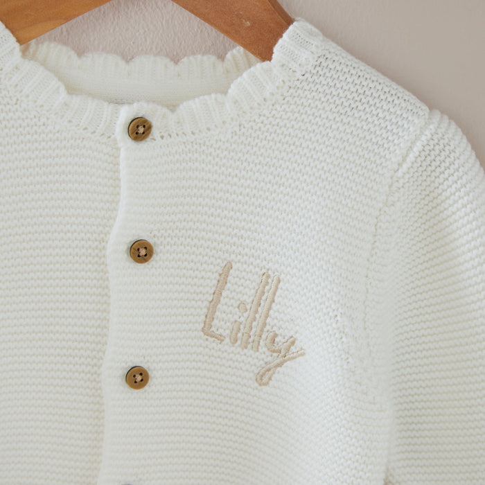 Personalised White Front Name Cardigan