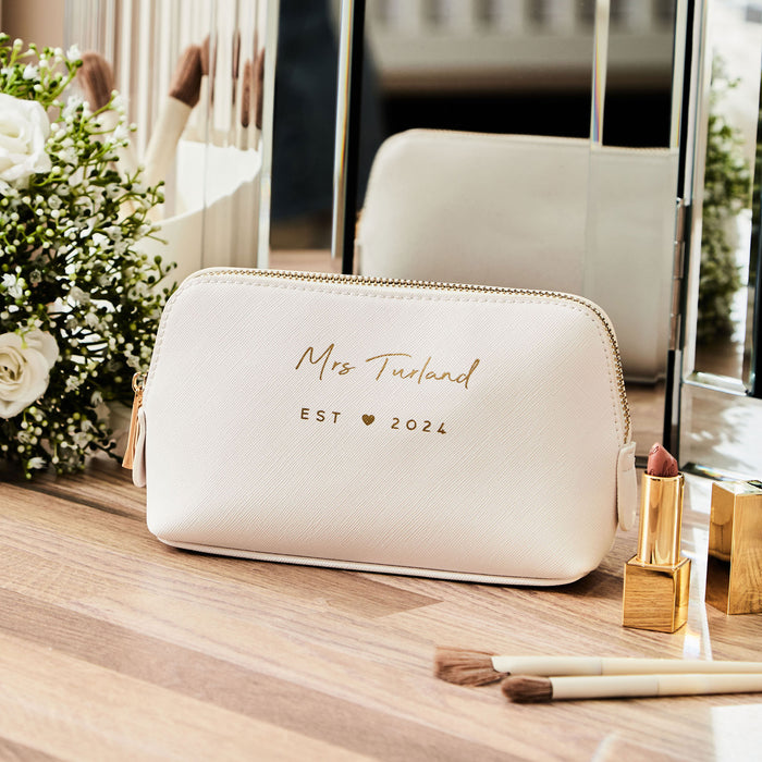 Personalised White Medium Bridal Cosmetics Bag