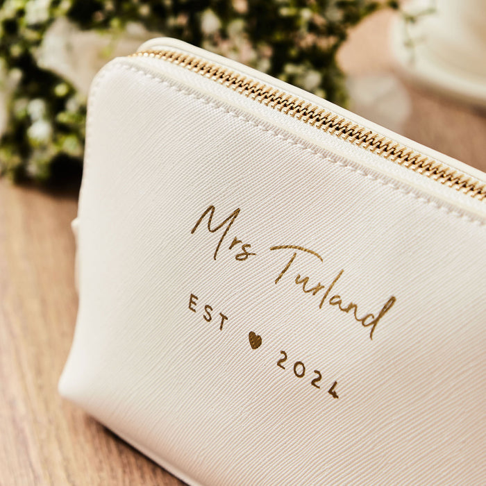 Personalised White Medium Bridal Cosmetics Bag
