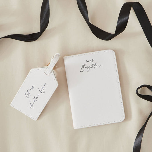 Personalised White 'Mrs' Passport and Luggage Tag Travel set