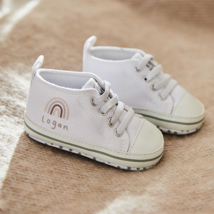 Personalised White Rainbow Baby High Top Shoes