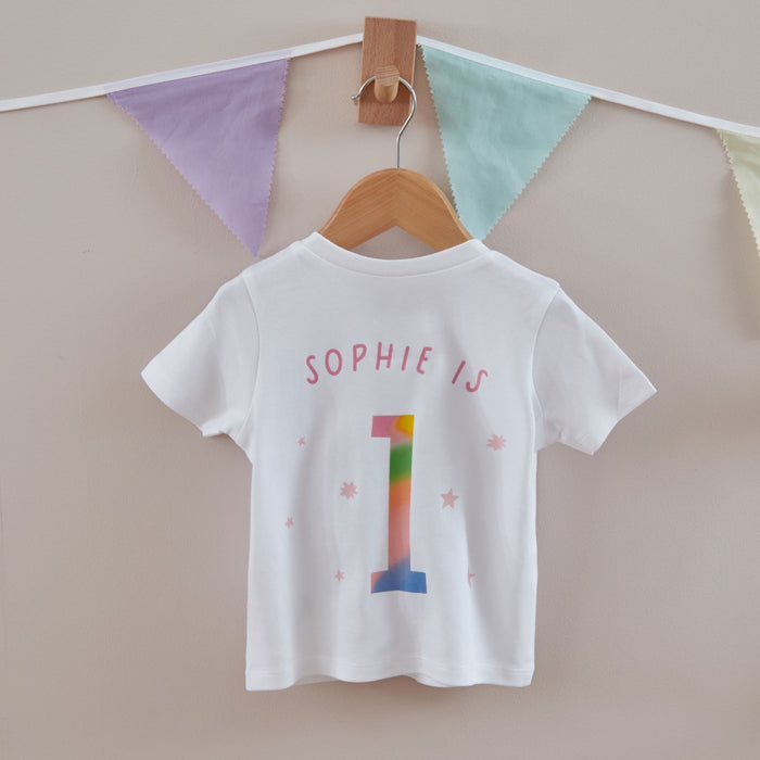 Personalised White Rainbow Birthday T Shirt