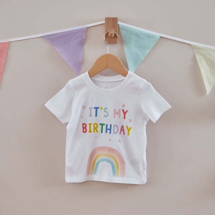 Personalised White Rainbow Birthday T Shirt