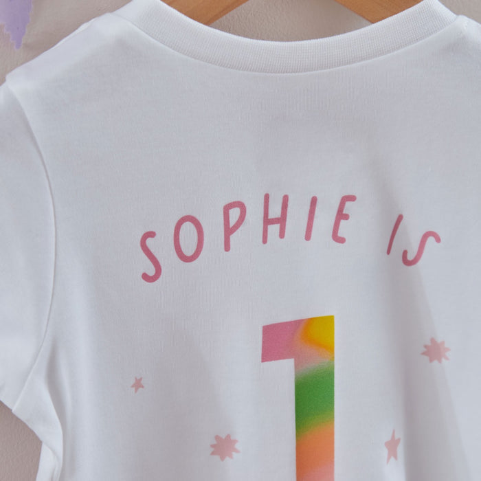 Personalised White Rainbow Birthday T Shirt