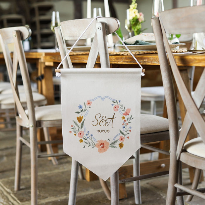 Personalised Wildflower Couple's Initials & Wedding Date Wall Hanging