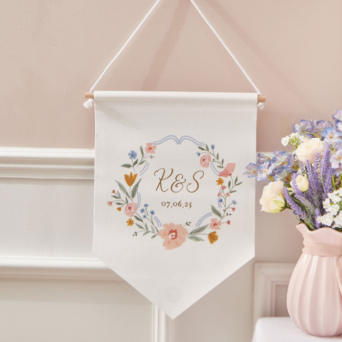 Personalised Wildflower Couple's Initials & Wedding Date Wall Hanging