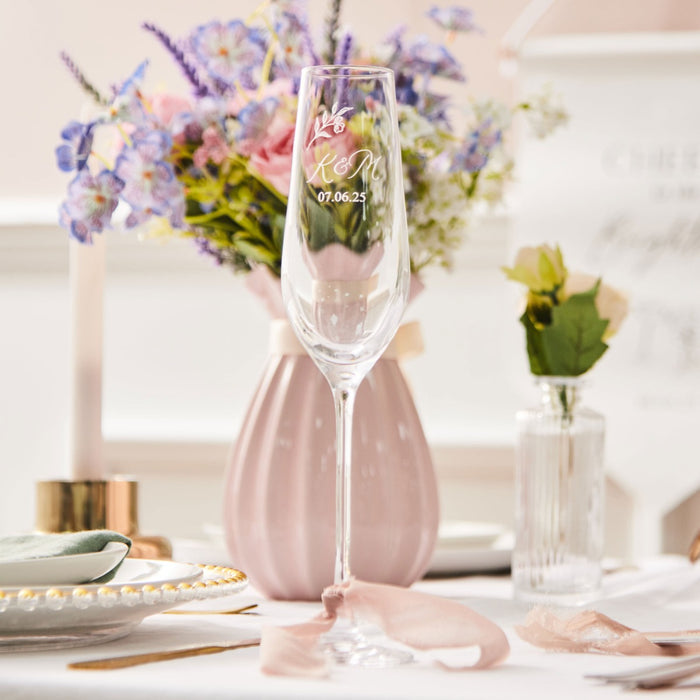 Personalised Wildflower Engraved Couple's Wedding Champagne Flute