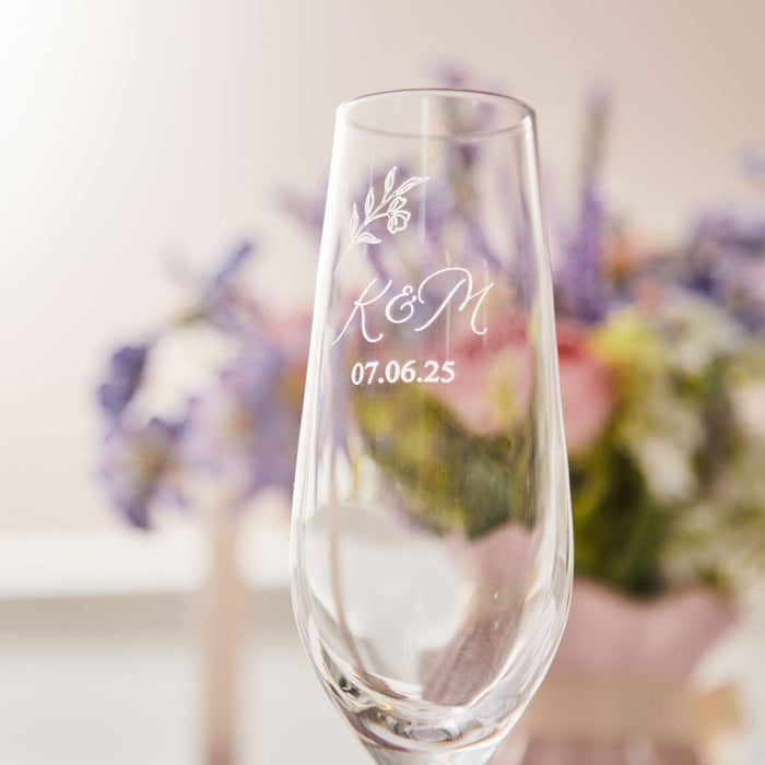 Personalised Wildflower Engraved Couple's Wedding Champagne Flute