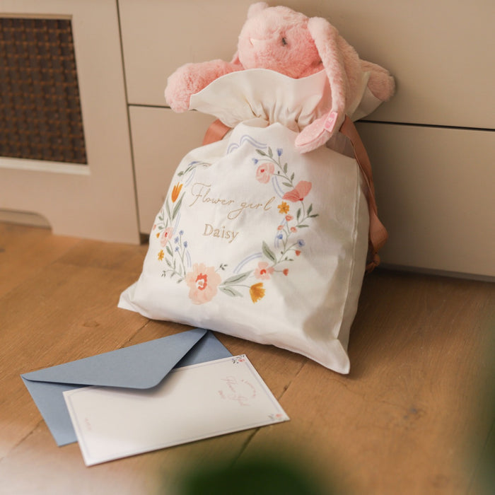 Personalised Wildflower Wedding Embroidered Keepsake Drawstring Bag