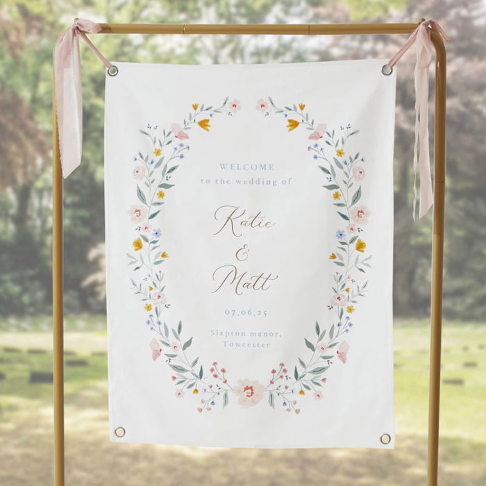 Personalised Wildflower Wedding Fabric Welcome Sign