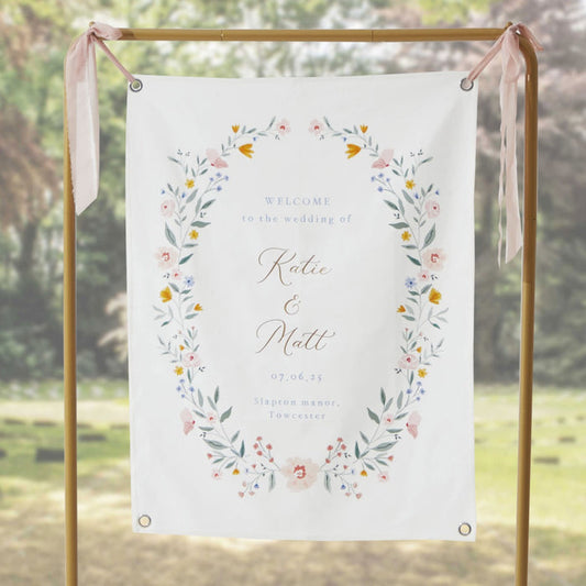 Personalised Wildflower Wedding Fabric Welcome Sign