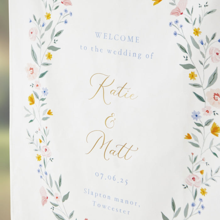 Personalised Wildflower Wedding Fabric Welcome Sign