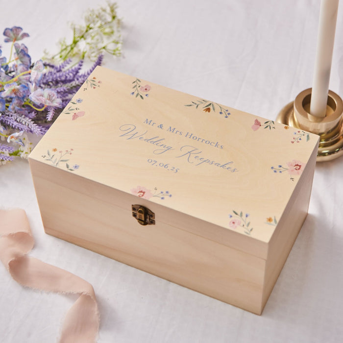 Personalised Wildflower Wedding Keepsakes Wooden Box FSC®